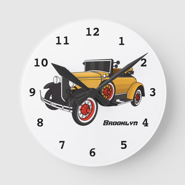 Classic yellow car 1931 round clock (Front)