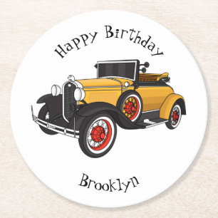 Classic yellow car 1931 round paper coaster