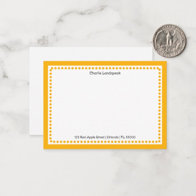 Classic Yellow Dotted Frame Custom Name, Address Card (Front/Back In Situ)