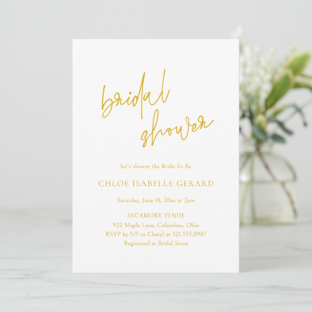 Classic Yellow Elegant Bridal Shower Invitation (Standing Front)
