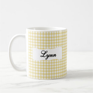 Classic Yellow Gingham Personalised Name Coffee Mug