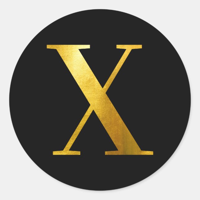 Classic Yellow Gold Foil Monogram X on Black Classic Round Sticker (Front)