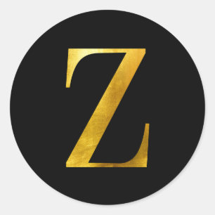 Classic Yellow Gold Foil Monogram Z on Black Classic Round Sticker