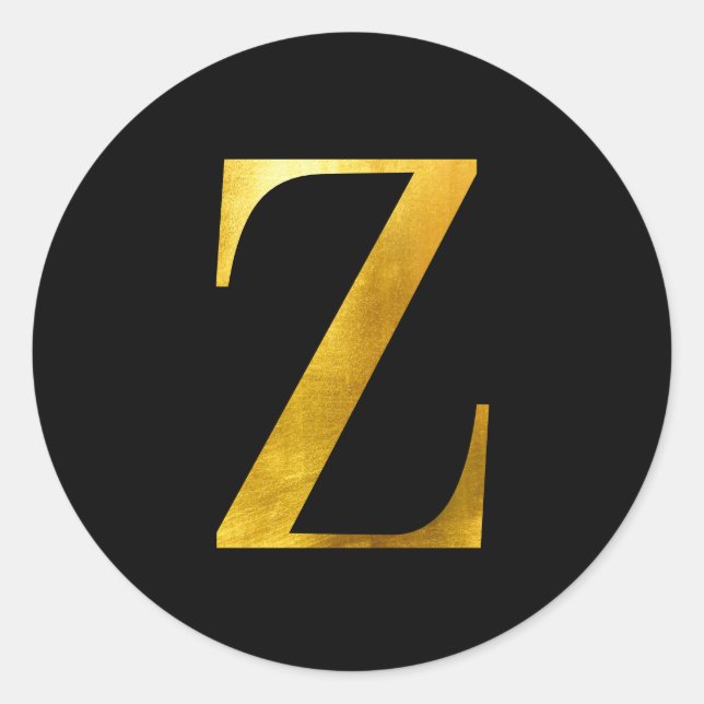 Classic Yellow Gold Foil Monogram Z on Black Classic Round Sticker (Front)