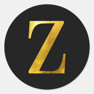 Classic Yellow Gold Foil Monogram Z on Black Round Sticker