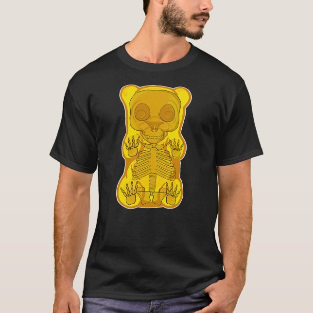 Classic Yellow GUMMY BEAR Skeleton Anatomy hallowe T-Shirt (Front)
