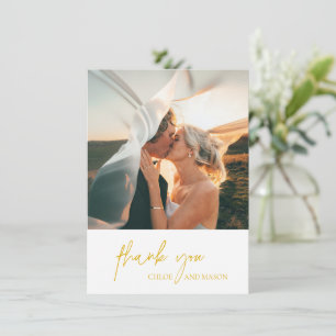 Classic Yellow Photo Elegant Wedding Thank You Card
