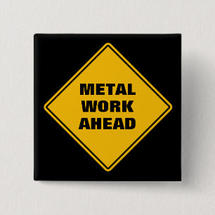 Classic yellow road sign metal work ahead 15 cm square badge