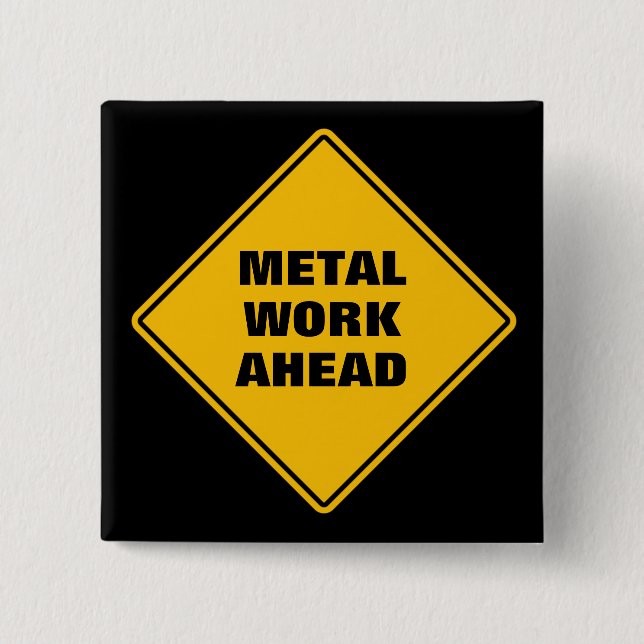Classic yellow road sign metal work ahead 15 cm square badge (Front)