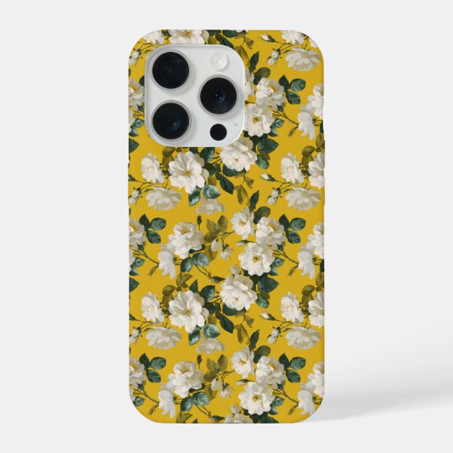Classic Yellow Rose White Floral Pattern iPhone Case (Back)