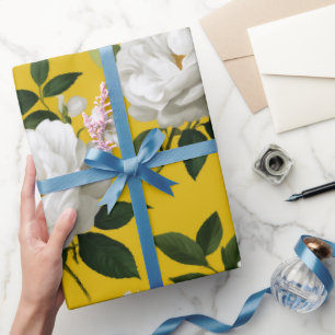 Classic Yellow Rose White Floral Pattern Wrapping Paper