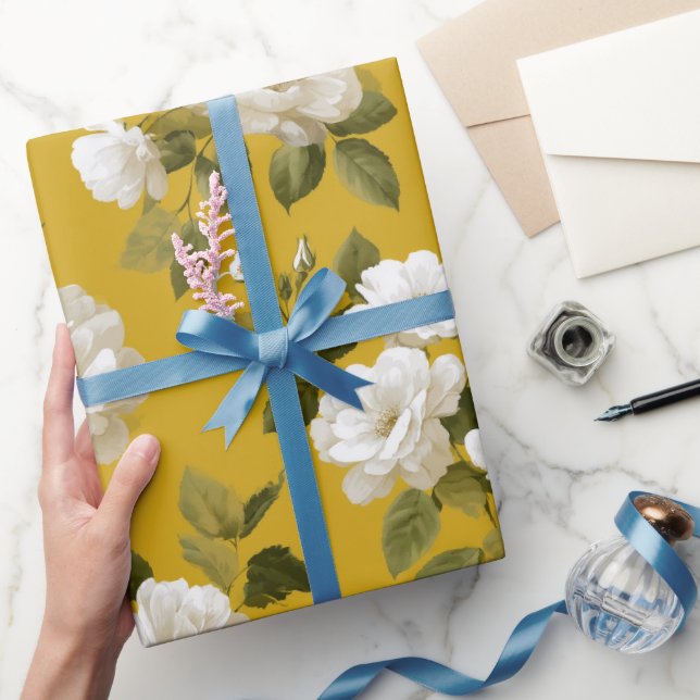Classic Yellow Rose White Floral Pattern Wrapping Paper (Gifting)