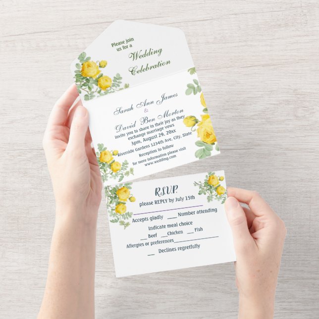  Classic Yellow Roses Flowers Watercolor  All In One Invitation (Tearaway)