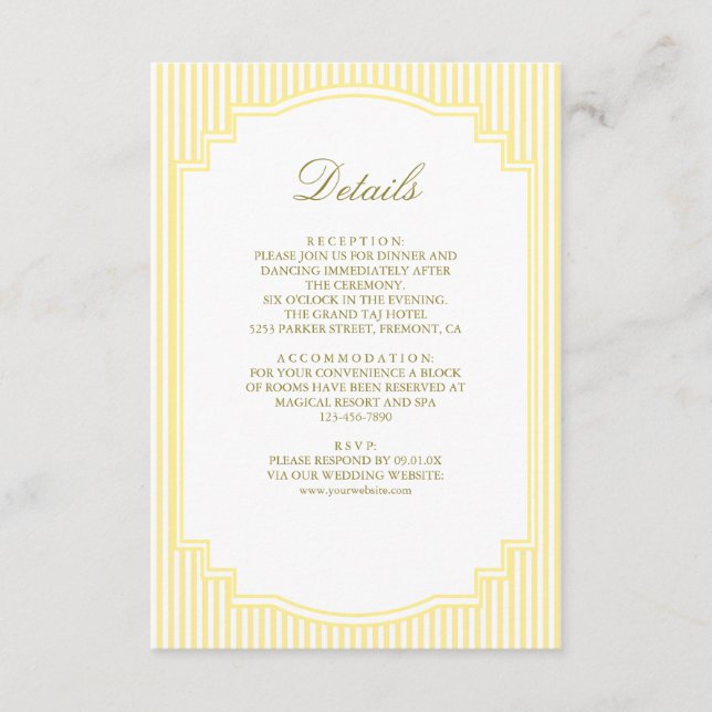 Classic Yellow Striped Wedding Details Enclosure Card (Front)