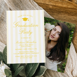 Classic Yellow Stripes Photo Graduation Party Invitation