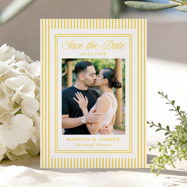 Classic Yellow Stripes Photo Wedding Save The Date (Creator Uploaded)