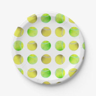 Classic Yellow Tennis Ball Pattern Player White Paper Plate