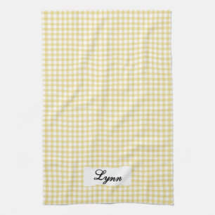 Classic Yellow & White Gingham Personalized Name Tea Towel