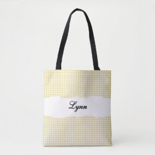 Classic Yellow & White Gingham   Personalized Name Tote Bag