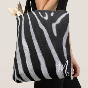 Classic Zebra Print Custom Monogram Tote Bag