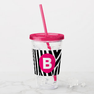 Classic Zebra Stripes Bright Pink Monogram Acrylic Tumbler