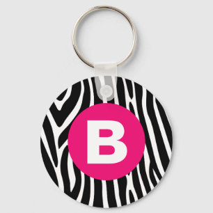 Classic Zebra Stripes Bright Pink Monogram Key Ring