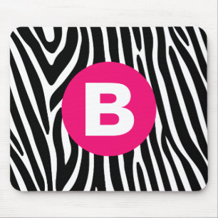 Classic Zebra Stripes Bright Pink Monogram Mouse Mat