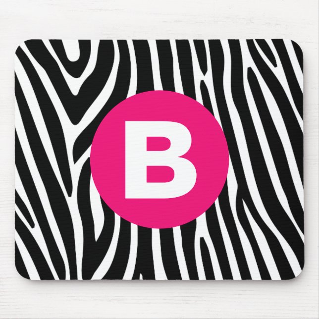 Classic Zebra Stripes Bright Pink Monogram Mouse Mat (Front)
