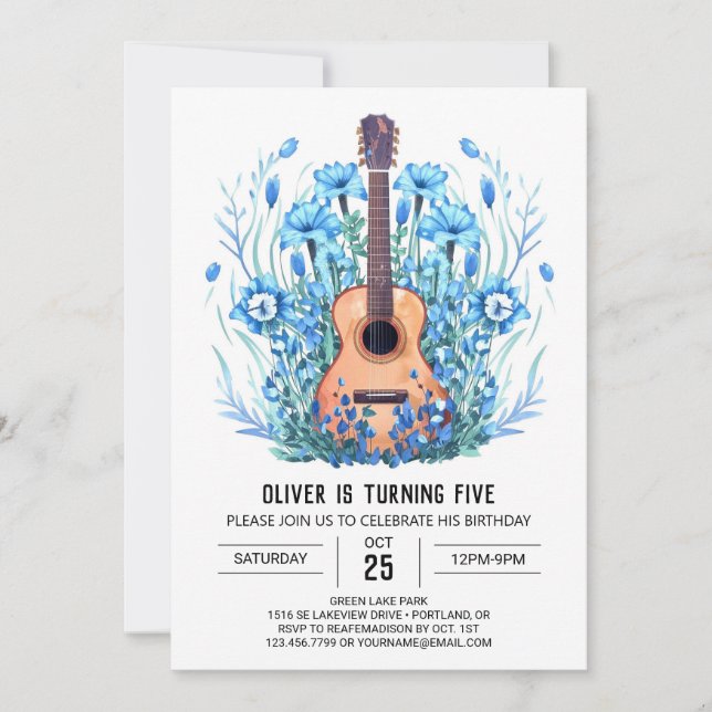Classical Acoustic Guitar Boy Birthday Invitation (Front)