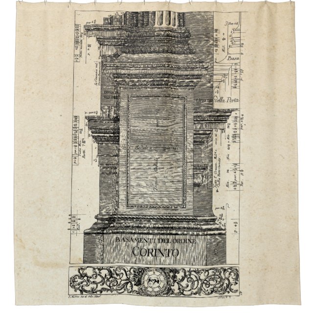 Classical Architecture, Corinthian Column 1725 Shower Curtain (Front)