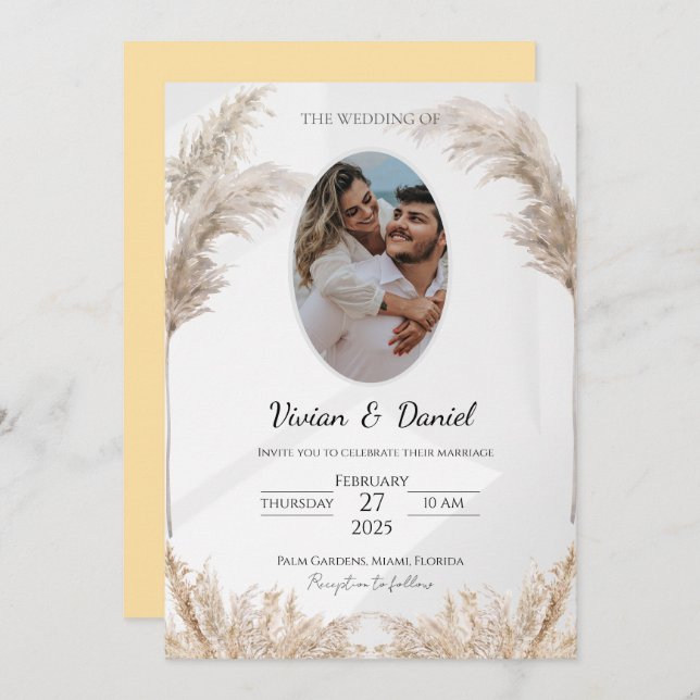 Classical Black & Gold Customisable Wedding Invitation (Front/Back)