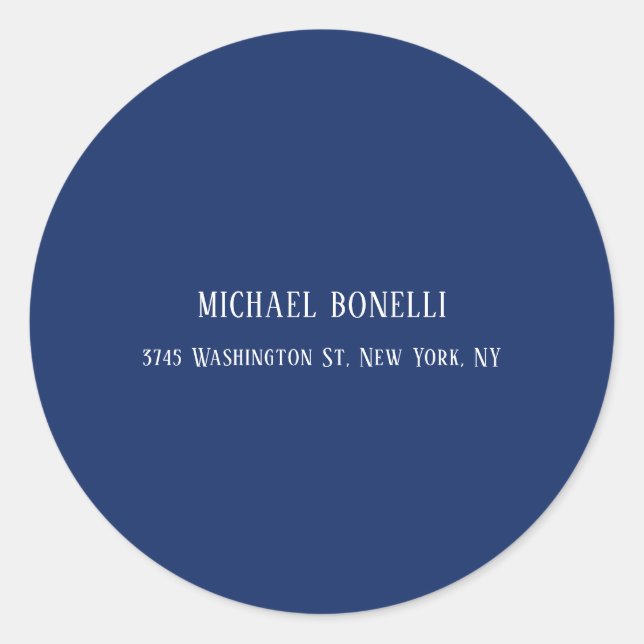 Classical Blue Colour Elegant Serif Font Minimalis Classic Round Sticker (Front)