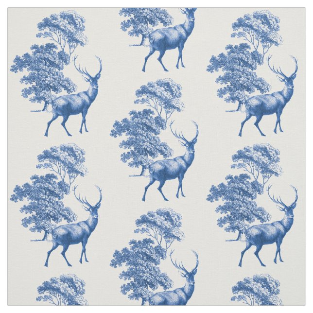 Classical Blue Countryside Toile Deer in Forest Fabric (Swatch)