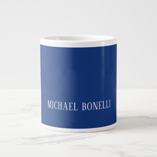 Classical Blue Plain Elegant Serif Font Minimalist Large Coffee Mug (Front)