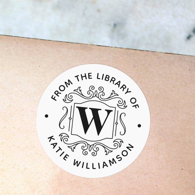 Classical British Monogram Personal Library Book Classic Round Sticker (Creator Uploaded)