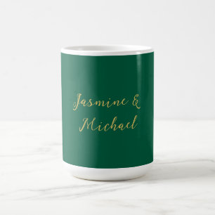 Classical Calligraphy Couple Names Green & Gold Coffee Mug