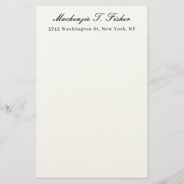 Classical Calligraphy Elegant Plain Black & White Stationery (Front)