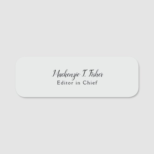 Classical Calligraphy Elegant Plain Simple Grey Name Tag (Front)
