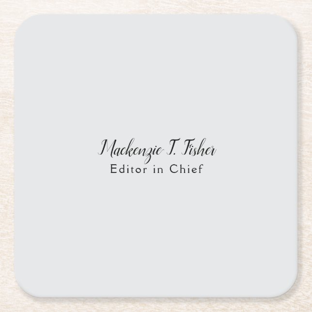 Classical Calligraphy Elegant Plain Simple Grey Square Paper Coaster (Front)