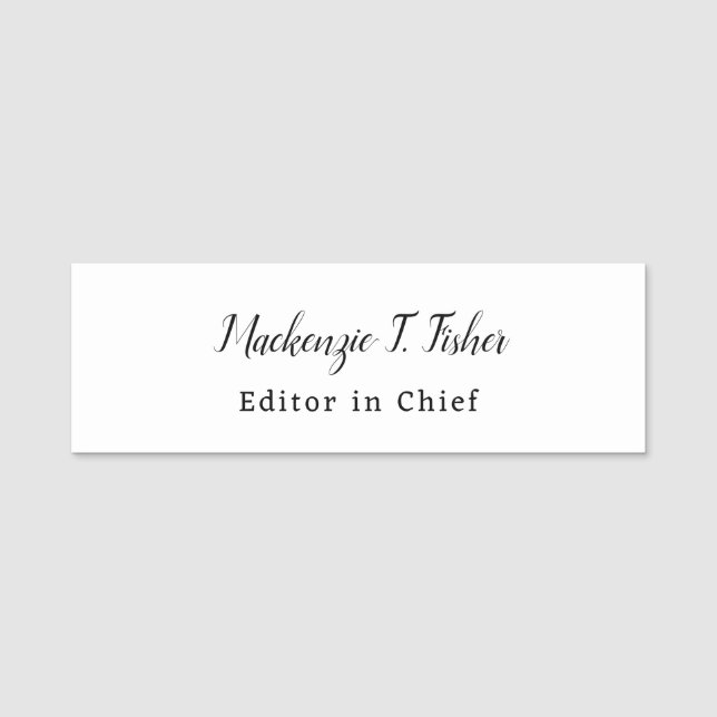 Classical Calligraphy Elegant Plain Simple White Name Tag (Front)