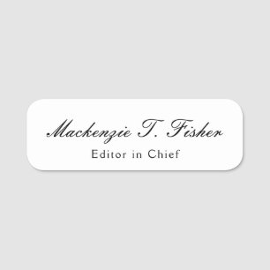 Classical Calligraphy Elegant Plain Simple White Name Tag
