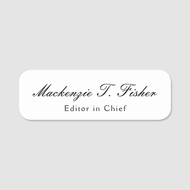 Classical Calligraphy Elegant Plain Simple White Name Tag (Front)