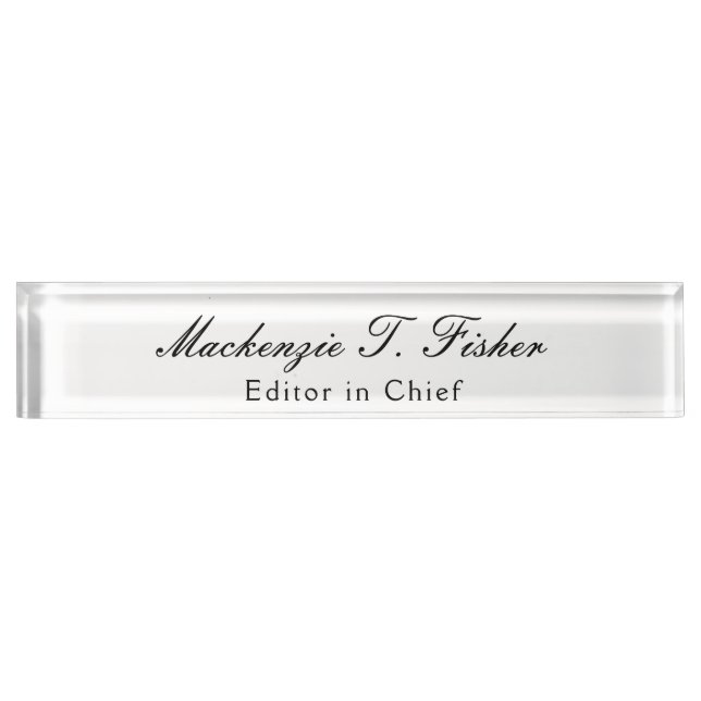 Classical Calligraphy Elegant Plain Simple White Nameplate (Front)