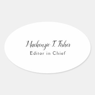 Classical Calligraphy Elegant Plain Simple White Oval Sticker