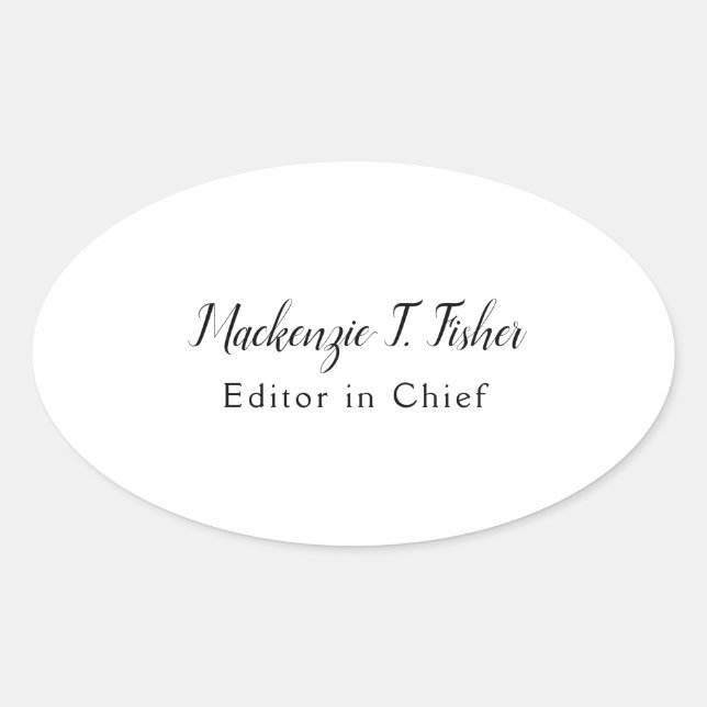 Classical Calligraphy Elegant Plain Simple White Oval Sticker (Front)