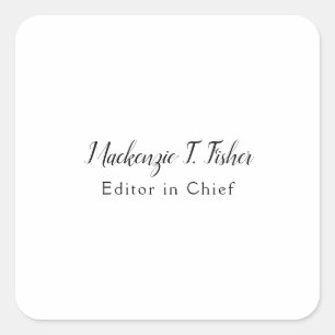 Classical Calligraphy Elegant Plain Simple White Square Sticker