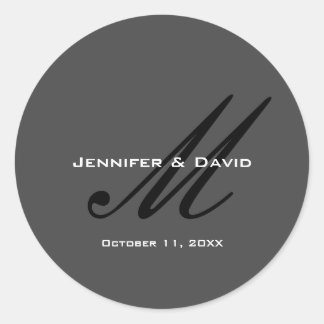 Classical Calligraphy Monogram Wedding Grey Classic Round Sticker
