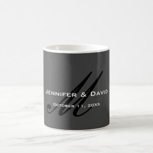 Classical Calligraphy Monogram Wedding Grey Coffee Mug