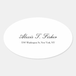 Classical Calligraphy Script Plain Simple White Oval Sticker