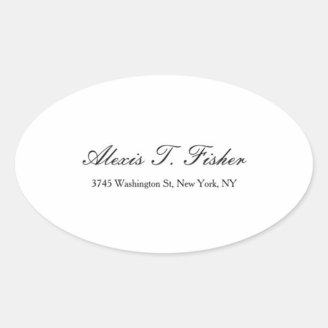 Classical Calligraphy Script Plain Simple White Oval Sticker (Front)